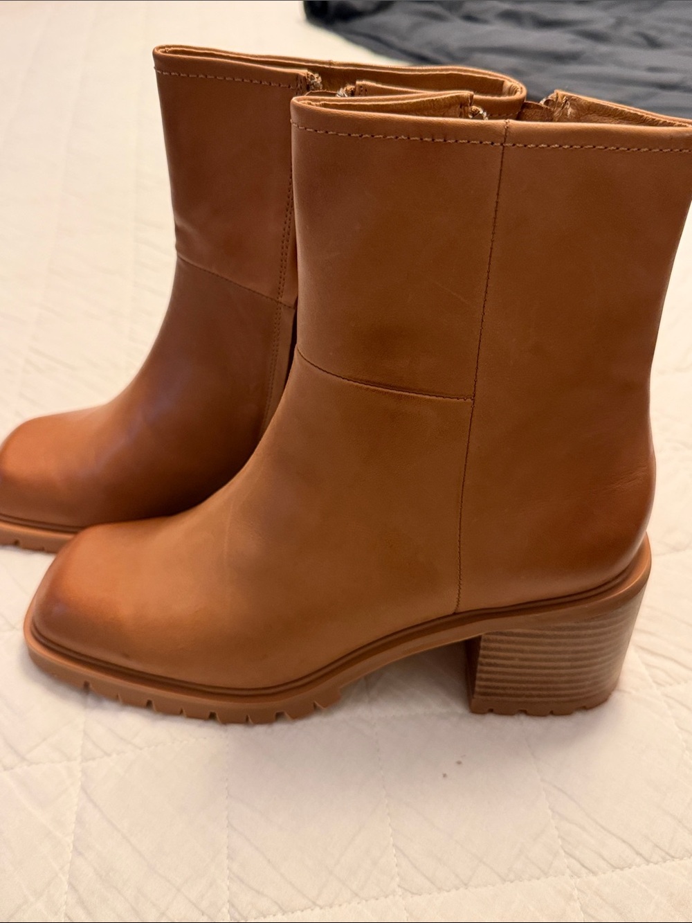 Chocolat Blu Cognac Leather Mid-Calf Block Heel Boots